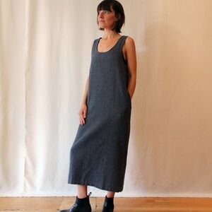 Black Crane Tank Dress Charcoal Twill Pullover Midi Dress Sz XS